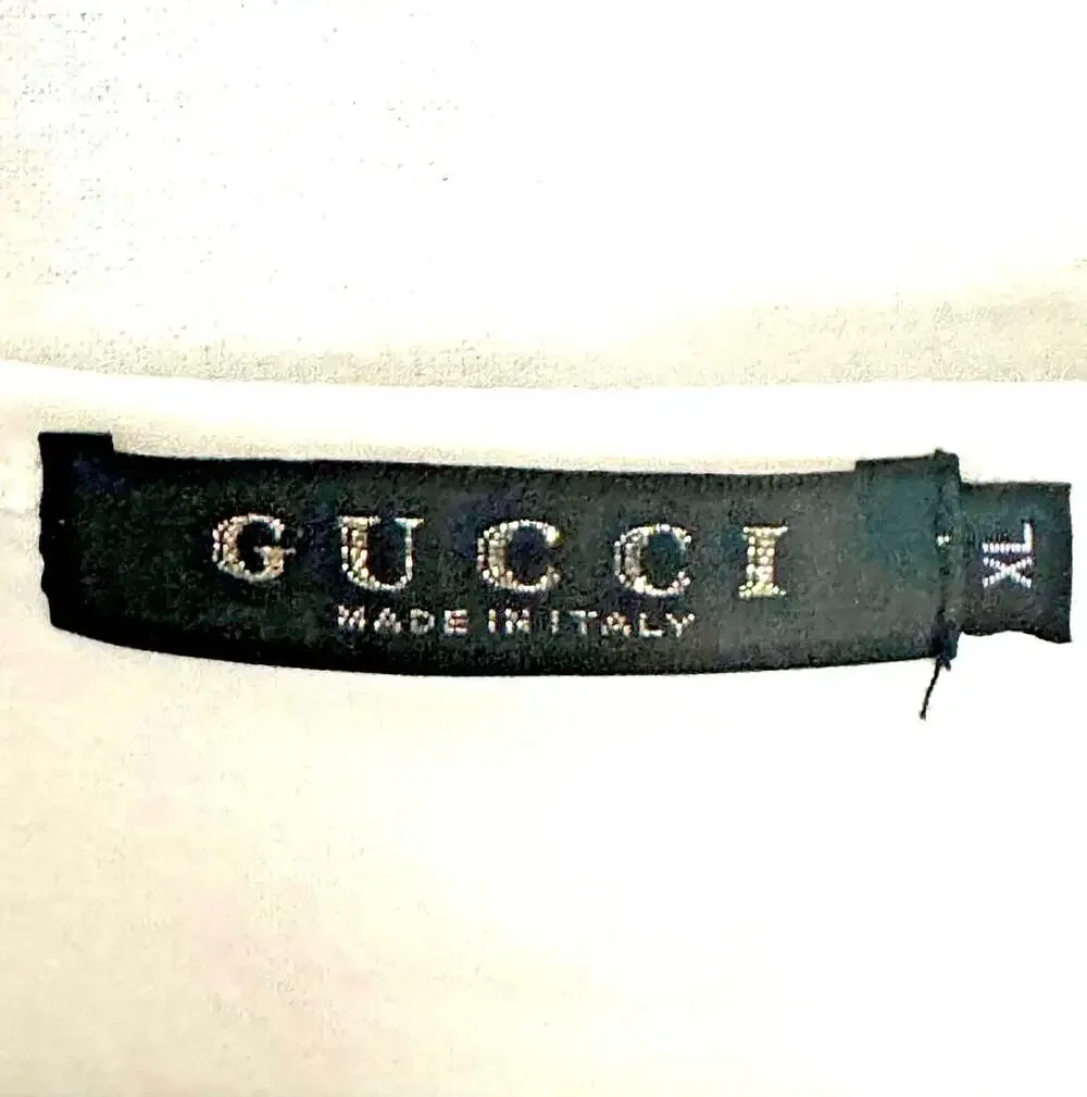 Gucci Cotton Lg/Sleeve Tee w/ L'Aveugle Par Amour script & Embroidered Tiger, XL